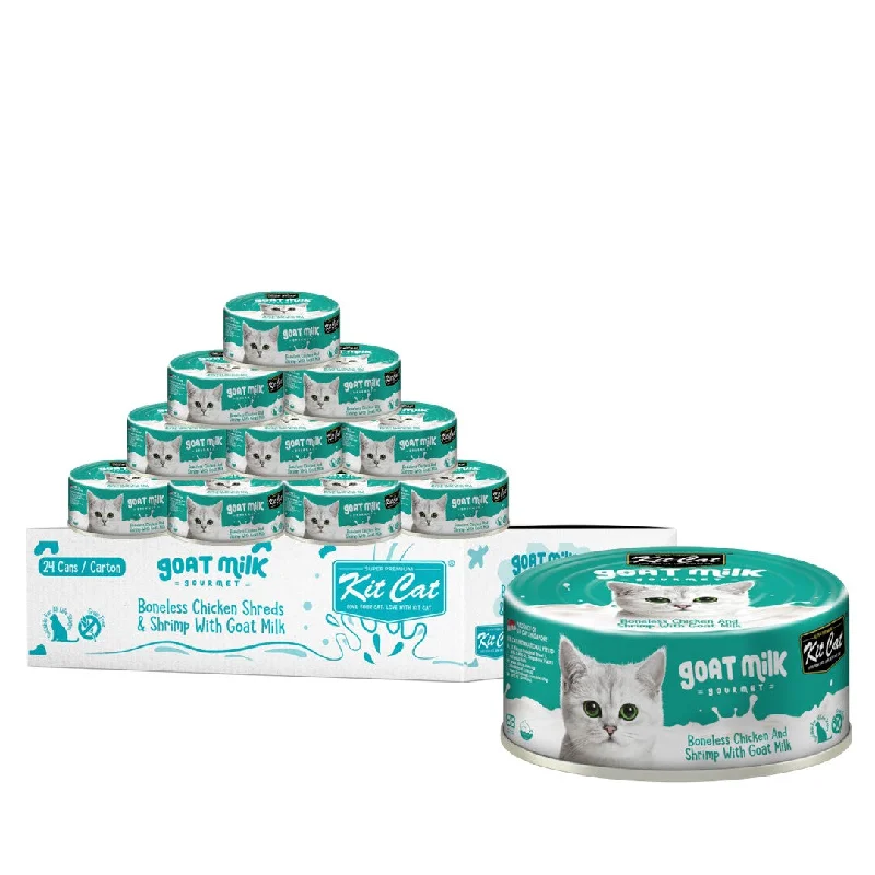    - Indoor cat food  [CTN OF 24] Kit Cat Goat Milk Gourmet Canned Cat Food - Chicken & Shrimp (70g)