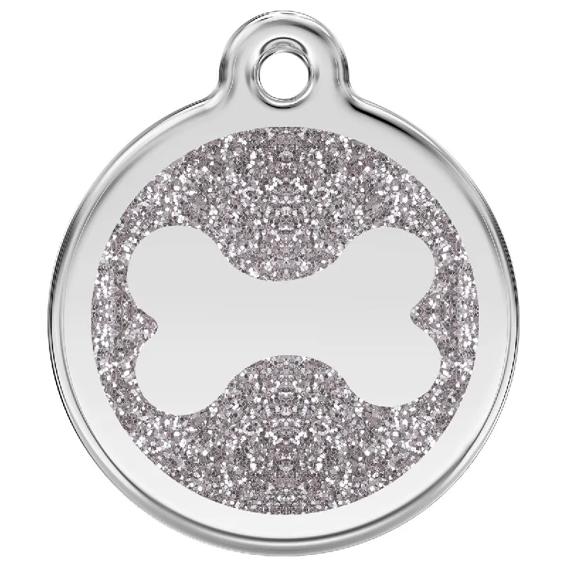 - Car dog seat beltStainless Steel And Glitter Enamel Bone Silver Dog ID Tag