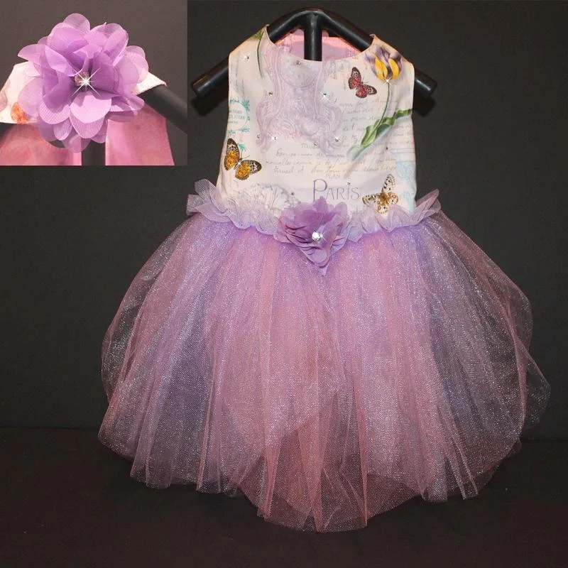 -Splash-proof food bowl AND Anti-choking slow food bowlLavender Rose Paris Butterfly Dog Dress