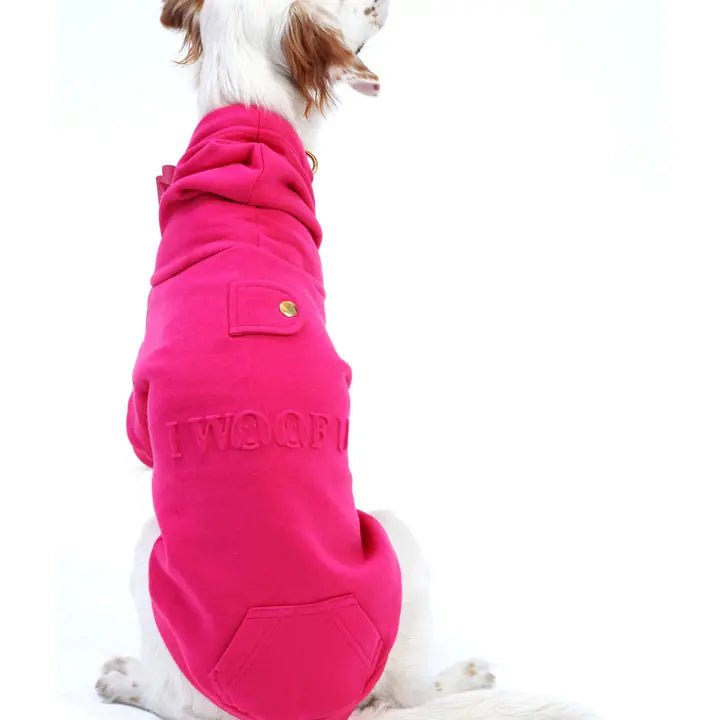 Pet night clothes with LED lightsI Woof U Dog Hoodie in Pink