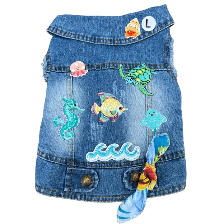 Pet cartoon pattern clothesUnder the Sea Denim Vest