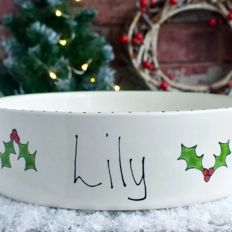 - Dog disposable foam shower gelPersonalised Ceramic Christmas Holly Dog Bowls