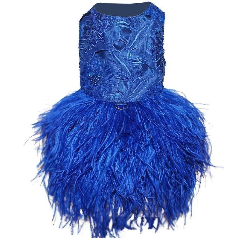  -Splash-proof food bowl AND Anti-choking slow food bowlSapphire Blue Embroidered Feather Dog Dress