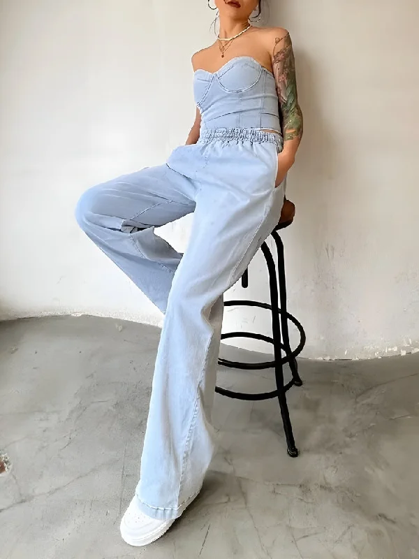 - Cat hair ball removal and hair removal creamDenim Top & Pants Two Piece Set