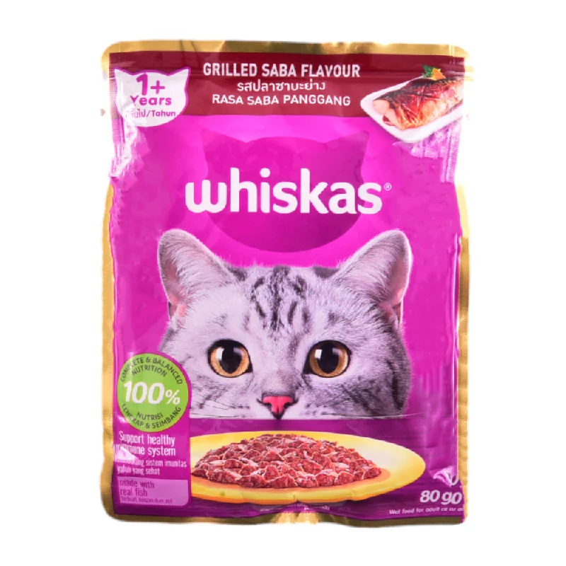 ---WHISKAS CAT FOOD GRILLED SABA FLAVOUR 1+YEAR TUNA POUCH 80 G