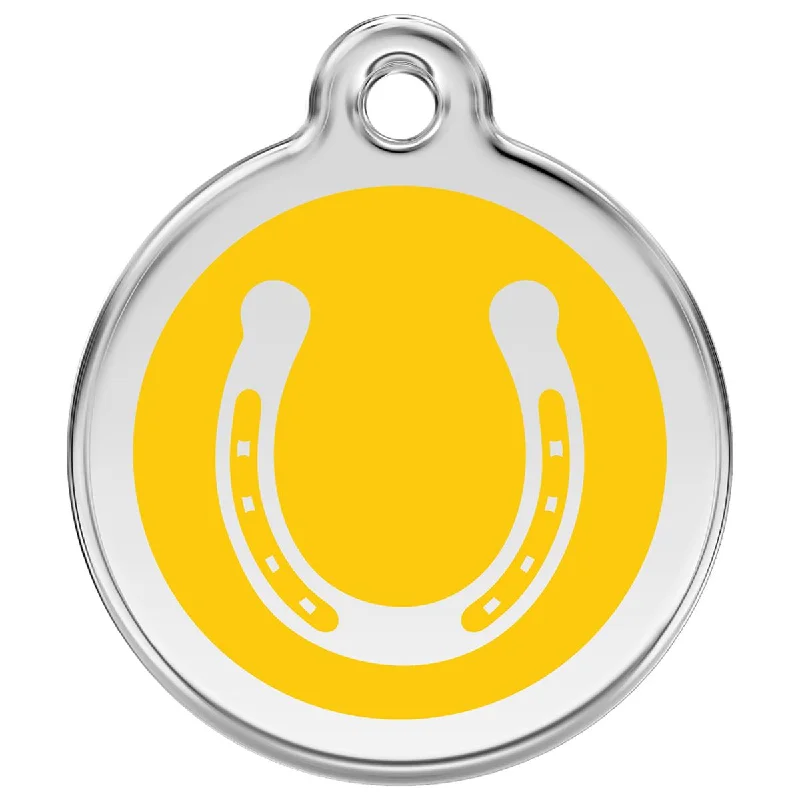 - Air box TSA certified check-inStainless Steel And Enamel Horseshoe Yellow Dog ID Tag - Air box TSA certified check-inStainless Steel And Enamel Horseshoe Yellow Dog ID Tag