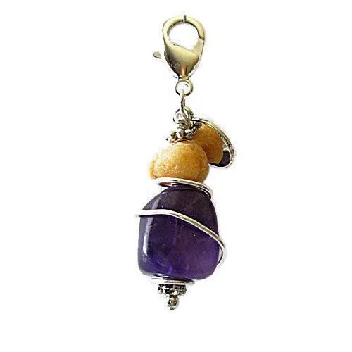 ---Amber And Amethyst Healing Dog Collar Charm Beaded Bottom Pawmulet