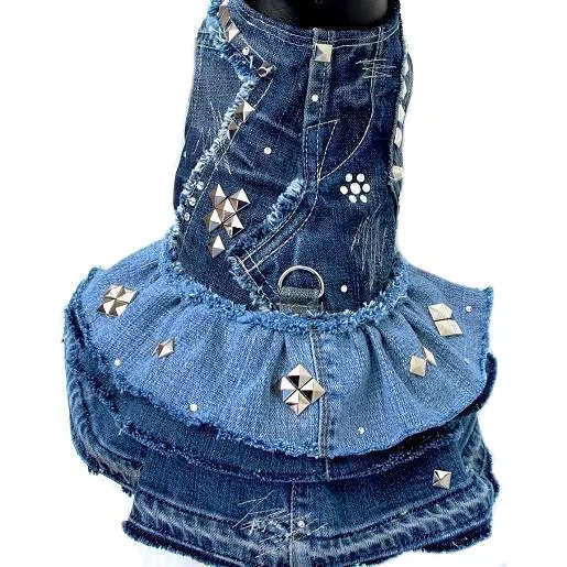 - Dog heart rate monitoring collarStudded Rhinestone Blue Denim Designer Dog Dress