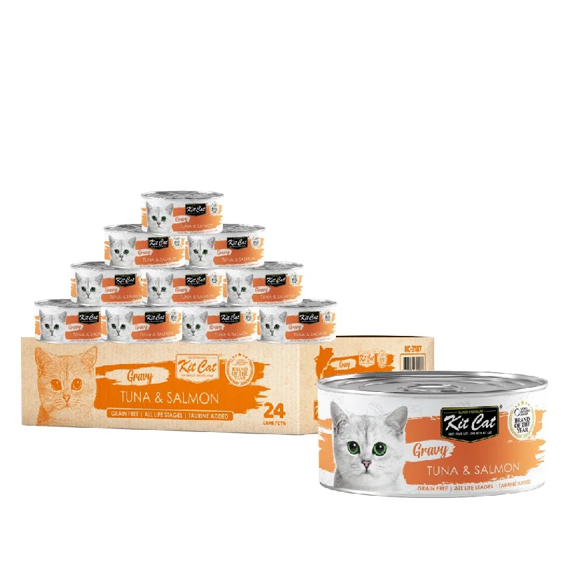   - Fish-based cat food  [CTN OF 24] Kit Cat Gravy Cat Canned Food - Tuna & Salmon (70g)