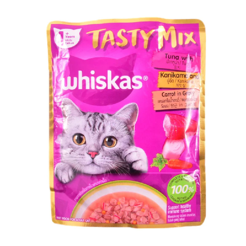 - Rabbit grass rack to prevent waste food boxWHISKAS CAT FOOD TASTY MIX TUNA KANIKAMA & CARROT 70G