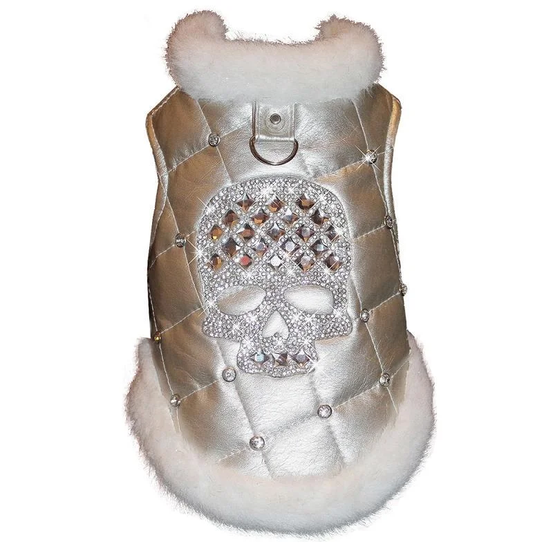 - Custom pet birthday cakeMetallic Silver Dog Coat With Diamond Bling Skull