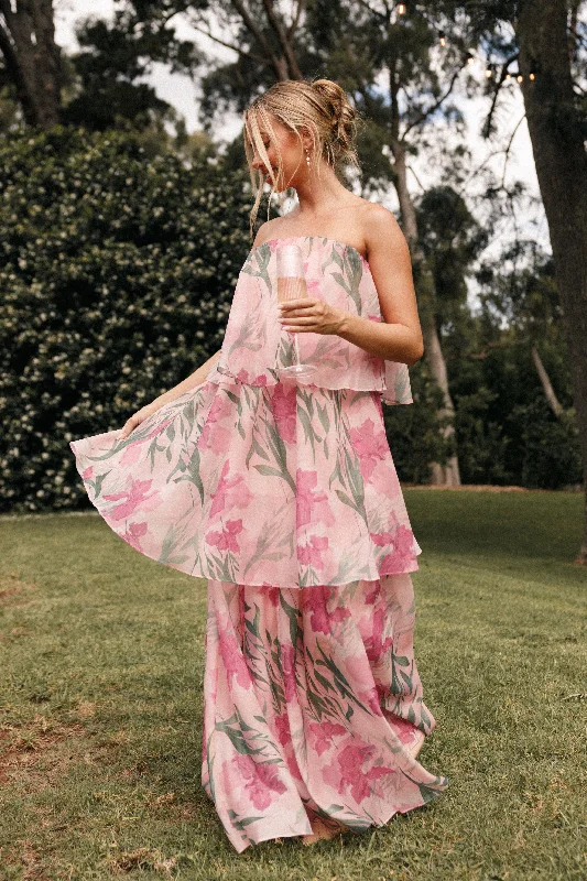 - Postoperative pet anti-licking Elizabethan collarBloom Strapless Maxi Dress - Pink Floral