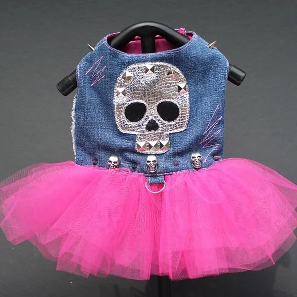 - Air box TSA certified check-inDenim Skull Rocker Harness Tutu Dog Dress