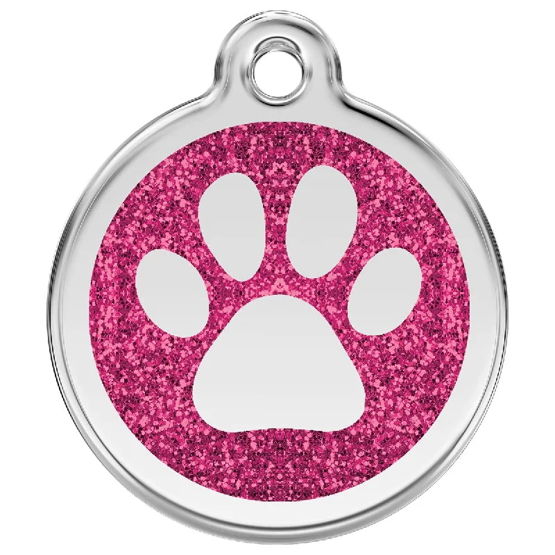 - Pet tear stain cleaning wipesStainless Steel And Glitter Enamel Paw Print Hot Pink Dog ID Tag - Pet tear stain cleaning wipesStainless Steel And Glitter Enamel Paw Print Hot Pink Dog ID Tag