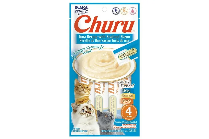    - Weight management cat food  Inaba Churu Tuna Recipe With Seafood Flavor Creamy Meaty Cat Treat - 42 Gm