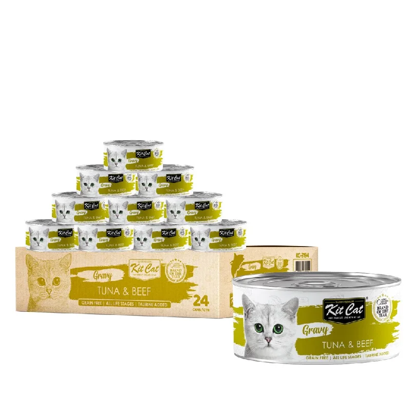    - High-fiber cat food  [CTN OF 24] Kit Cat Gravy Cat Canned Food - Tuna & Beef (70g)
