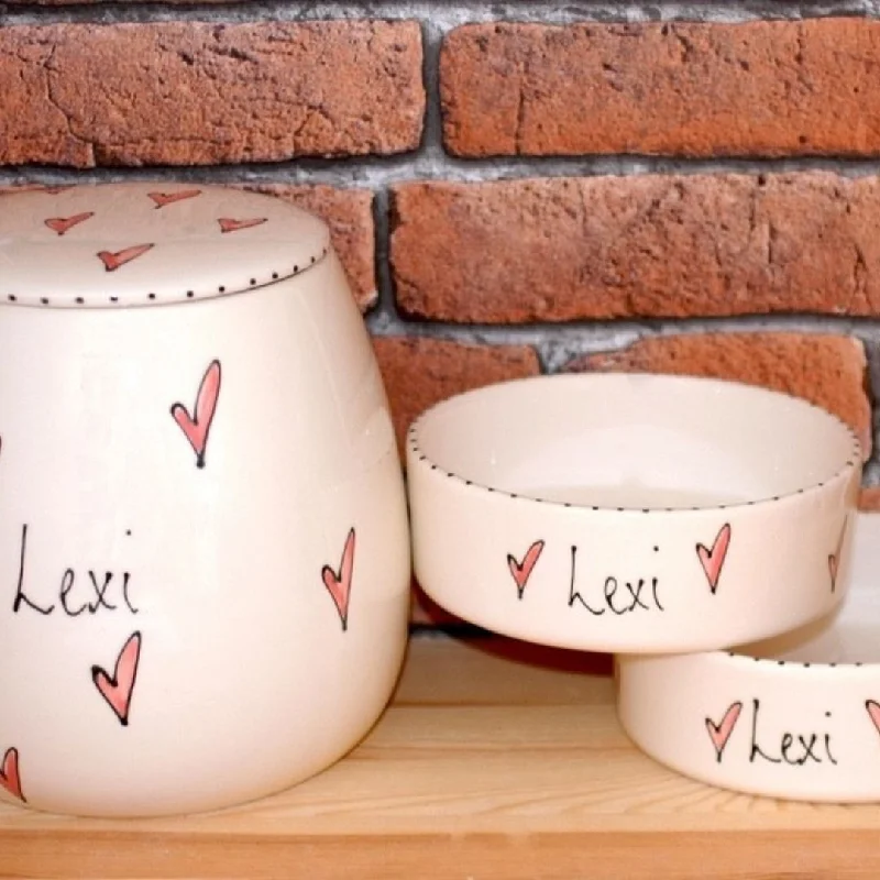 Pet ProductsPersonalised Ceramic Whimsical Dog Bowls & Treat Jar Set