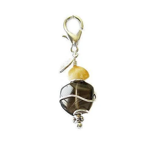 ---Smoky Quartz/Amber Healing Dog Collar Charm Pawmulet