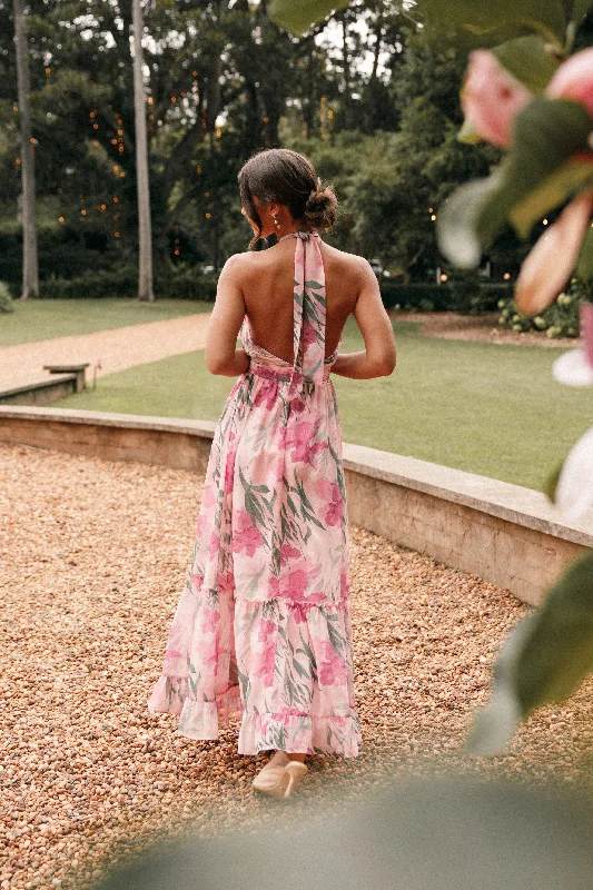 - ​​Pet toys under    yuanLennon Halterneck Maxi Dress - Pink Floral