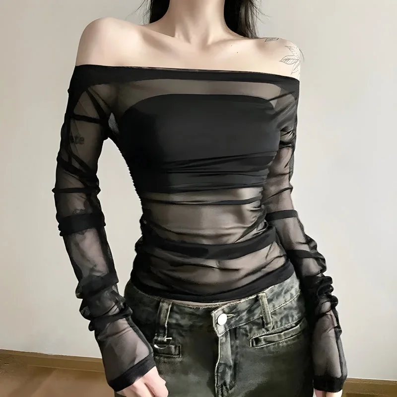 - Automatic temperature adjustment cat bedOff Shoulder Mesh Top