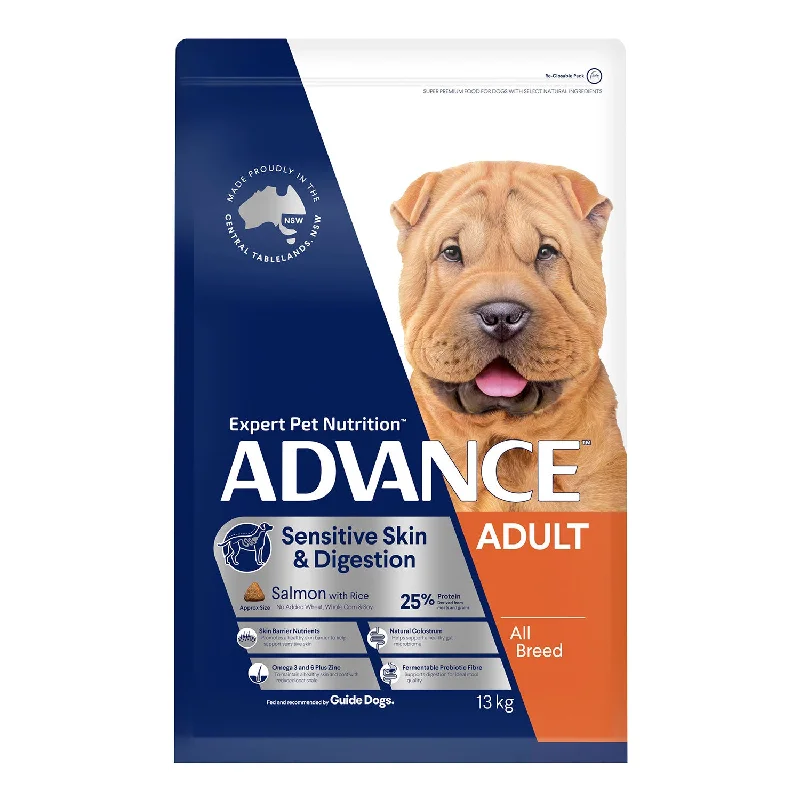  -High-fiber dog foodAdvance All Breed Sensitive Skin & Digestion Salmon & Rice Adult Dry Dog Food 13kg