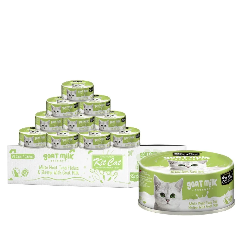    - Cat food for digestive health  [CTN OF 24] Kit Cat Goat Milk Gourmet Canned Cat Food - Tuna & Shirmp (70g)