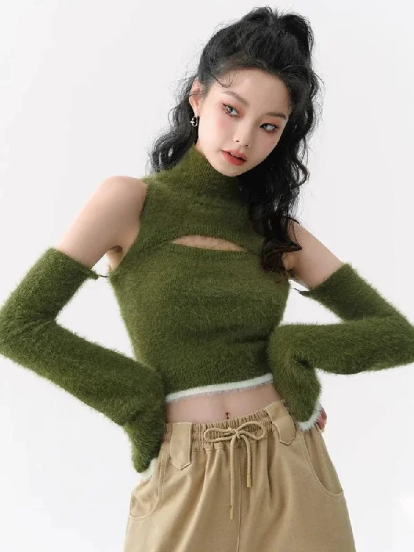 -Explosion-proof leash FOR LARGE dogsCut Out Fluffy Crop Sweater Top