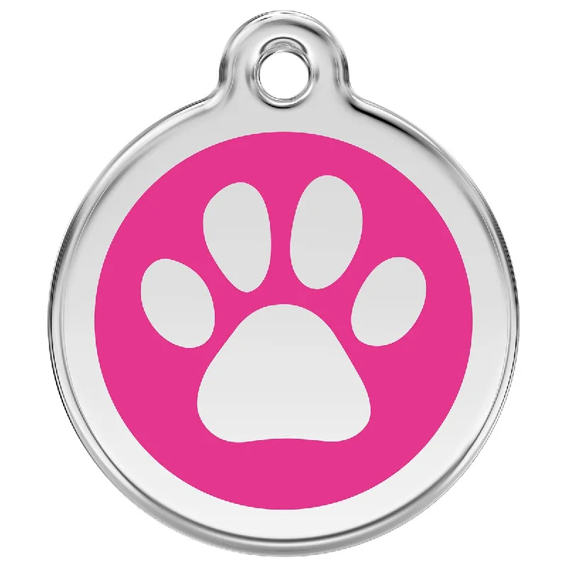 - Air box TSA certified check-inStainless Steel And Enamel Paw Print Hot Pink Dog ID Tag