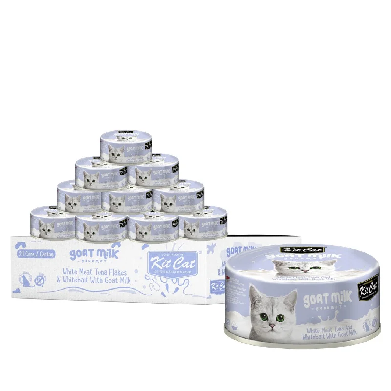    - Cat food for coat health  [CTN OF 24] Kit Cat Goat Milk Gourmet Canned Cat Food - Tuna & Whitebait (70g)