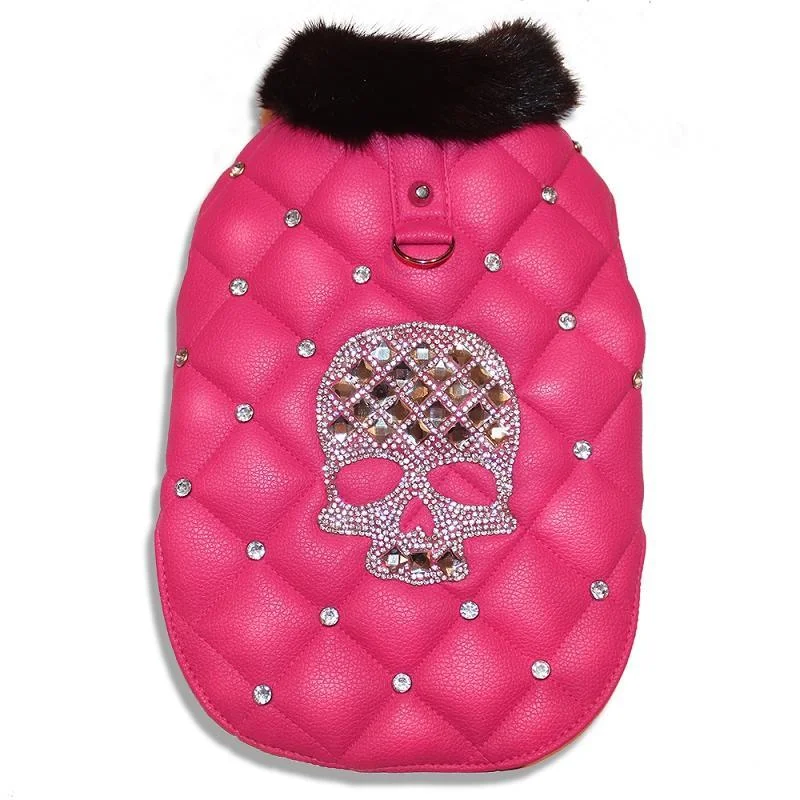 - Pet tear stain cleaning wipesWinter Sugar Skull Pink Faux Leather Dog Coat