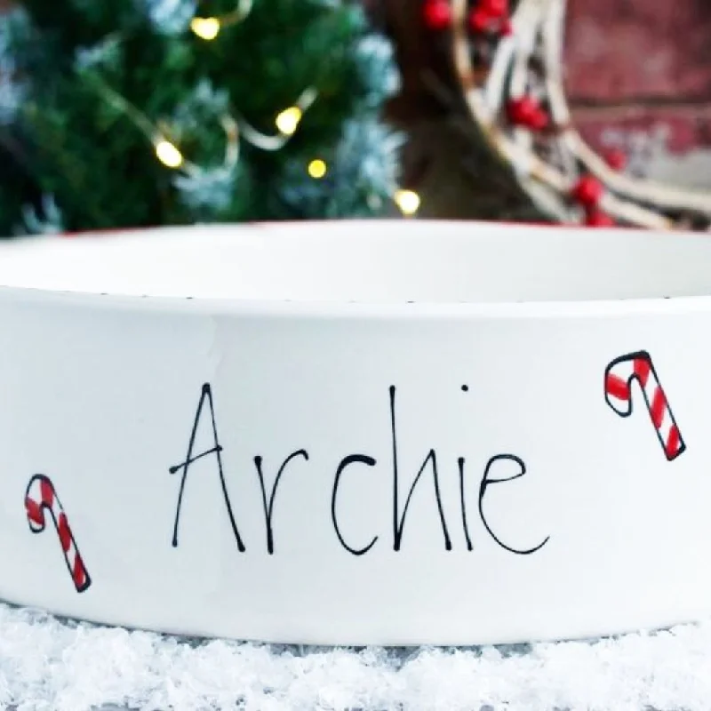 - Pet tear stain cleaning wipesPersonalised Ceramic Christmas Candy Canes Dog Bowls