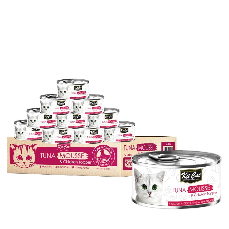    - Cat food for pregnant and nursing cats  [CTN OF 24] Kit Cat Deboned Toppers Cat Canned Food - Tuna Mousse With Chicken (80g)
