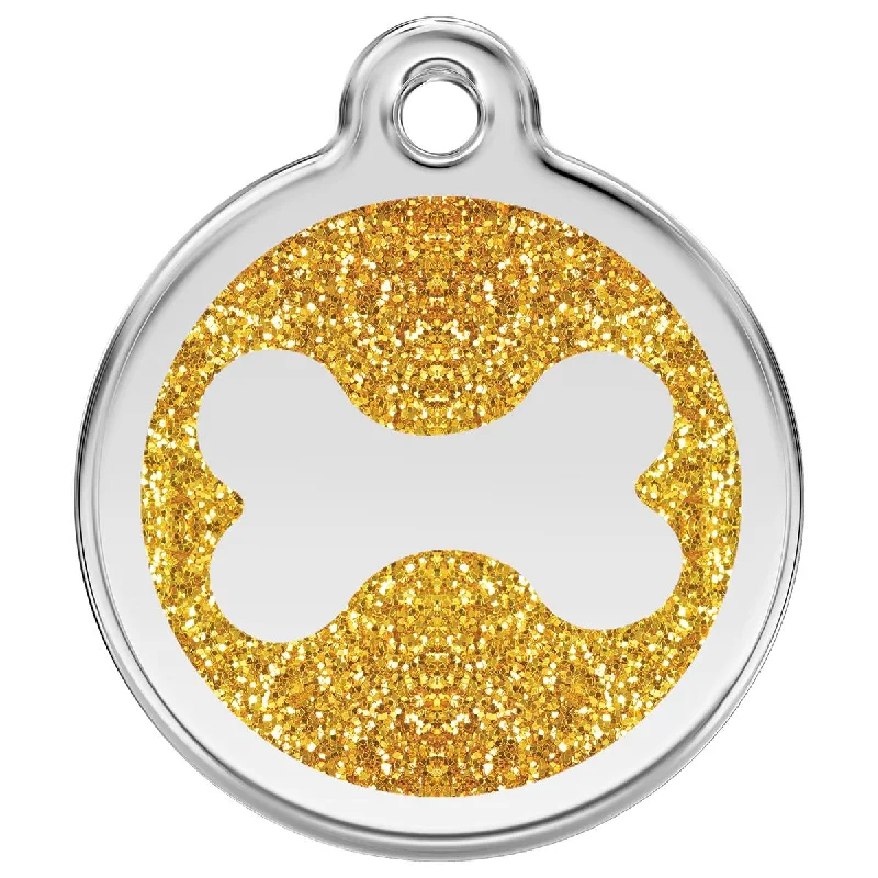 ---Stainless Steel And Glitter Enamel Bone Gold Dog ID Tag