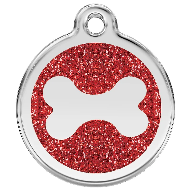 - Air box TSA certified check-inStainless Steel And Glitter Enamel Bone Red Dog ID Tag - Air box TSA certified check-inStainless Steel And Glitter Enamel Bone Red Dog ID Tag