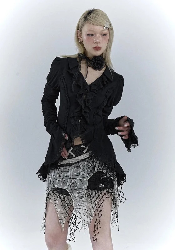  -Anti-scratch sofa protective coverGoth Asymmetric Ruched Sleeve Blouse