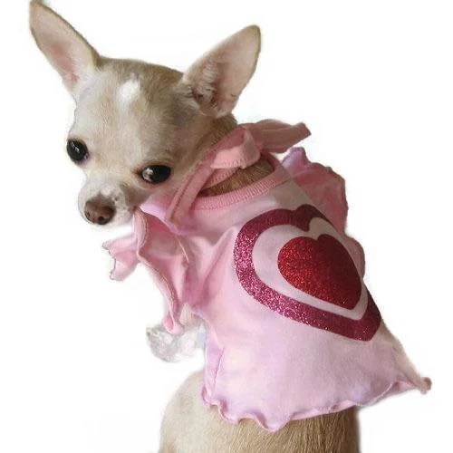 ---Pink Glitter Heart Ruffle T Dog Dress