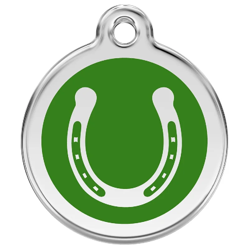 ---Stainless Steel And Enamel Horseshoe Green Dog ID Tag