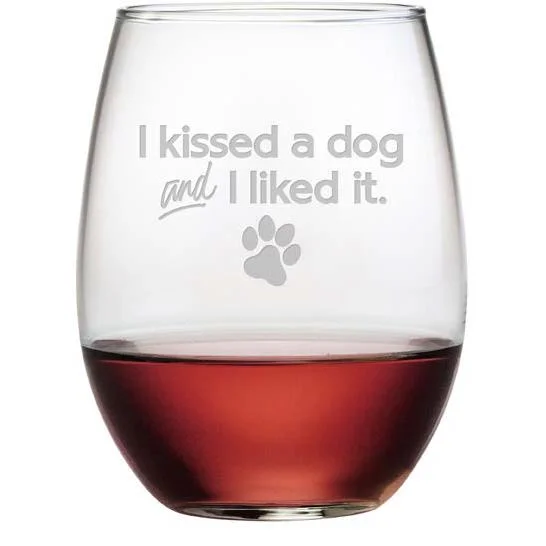 - ​​Christmas pet Christmas clothingI Kissed A Dog Stemless Wine Glasses, Set Of 4