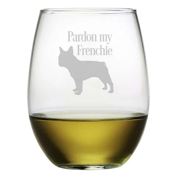 ---Pardon My Frenchie Stemless Wine Glasses, Set Of 4