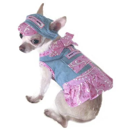 Pet ProductsPretty Girl Denim Dog Harness Dress Set