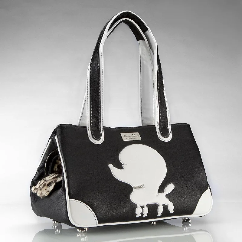 - Pet stroller can be taken on the planePampered Poodle Rescue Me Tote Faux Leather Dog Carrier Black