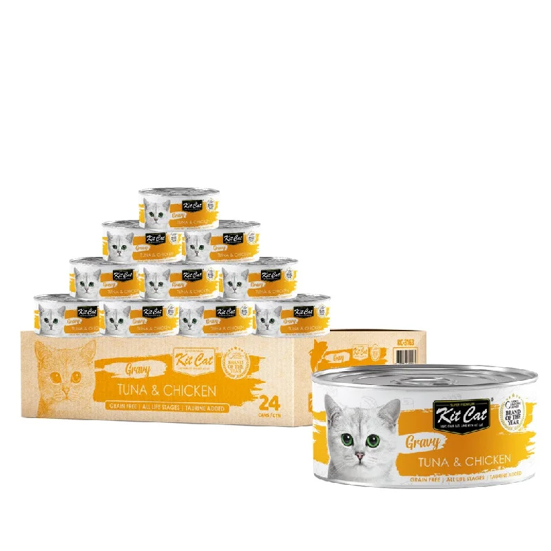    - Chicken flavor cat food  [CTN OF 24] Kit Cat Gravy Cat Canned Food - Tuna & Chicken (70g)