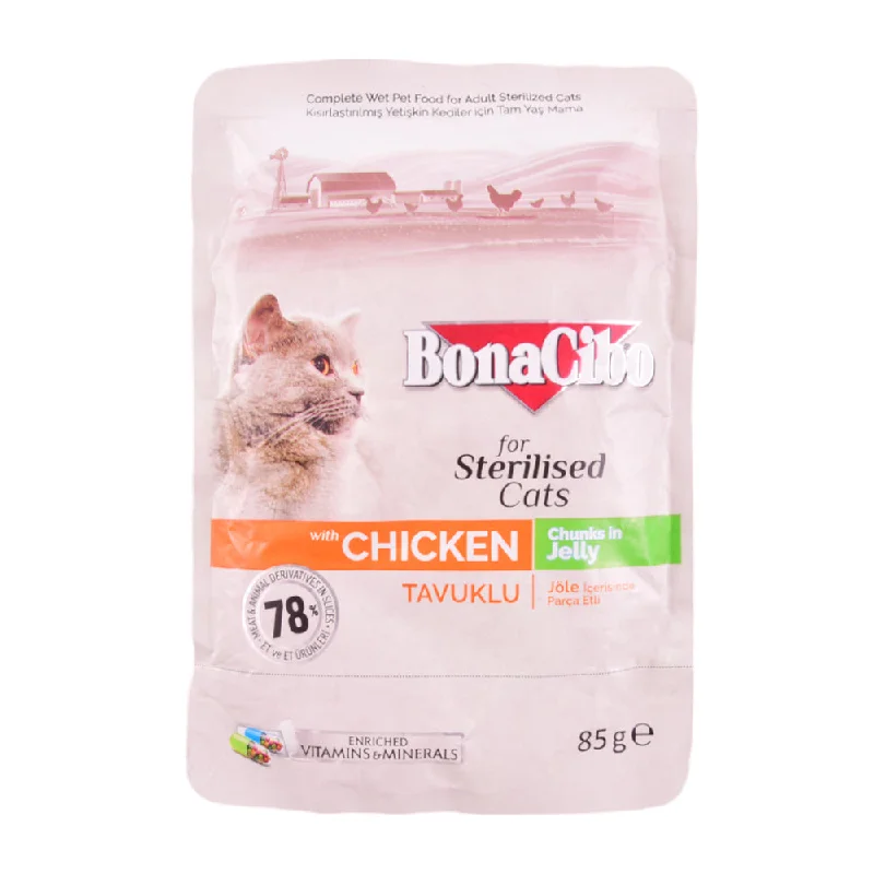 - Organic cotton dog bibsBONACIBO POUCH WET ADULT CAT FOOD CIJ STERILISED CHICKEN 85