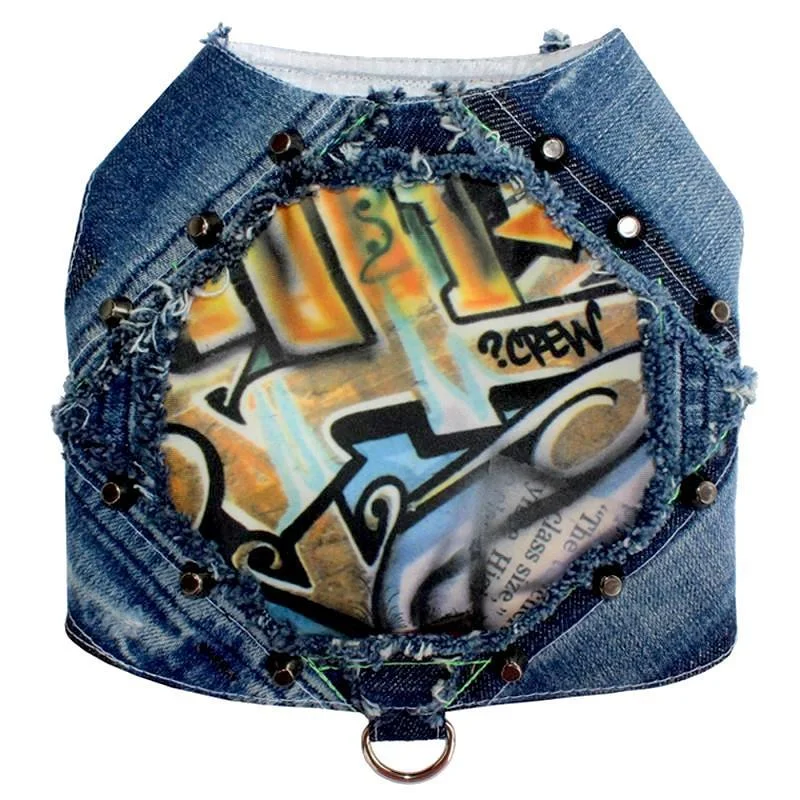 - ​​Christmas pet Christmas clothingGraffiti Couture Rebel Upcycled Denim Dog Harness Vest