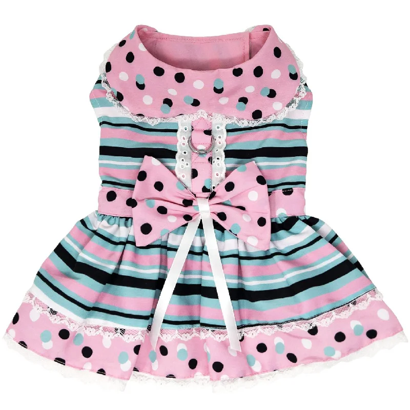 Pet summer light clothesPink and Teal Dots & Stripes Harness Dress with Matching Leash