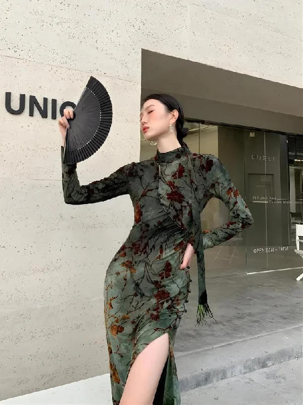 - Climbing pet constant temperature heating padFairycore Floral Slit Qipao Mini Dress