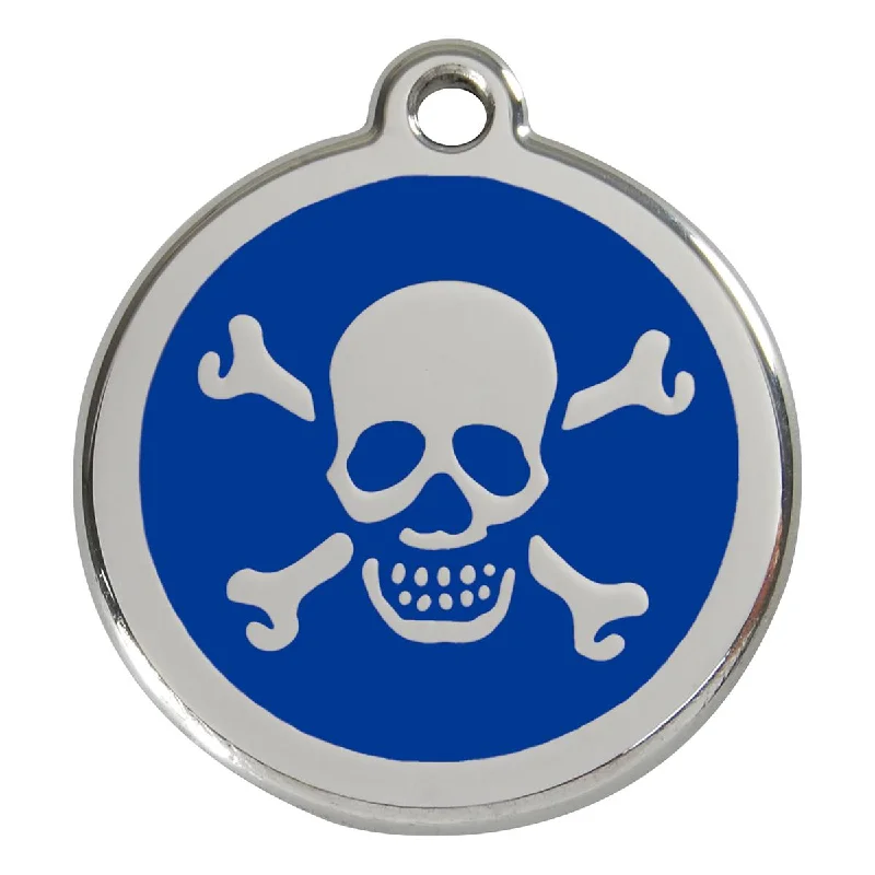 ---Stainless Steel And Enamel Skull And Crossbones Dark Blue Dog ID Tag