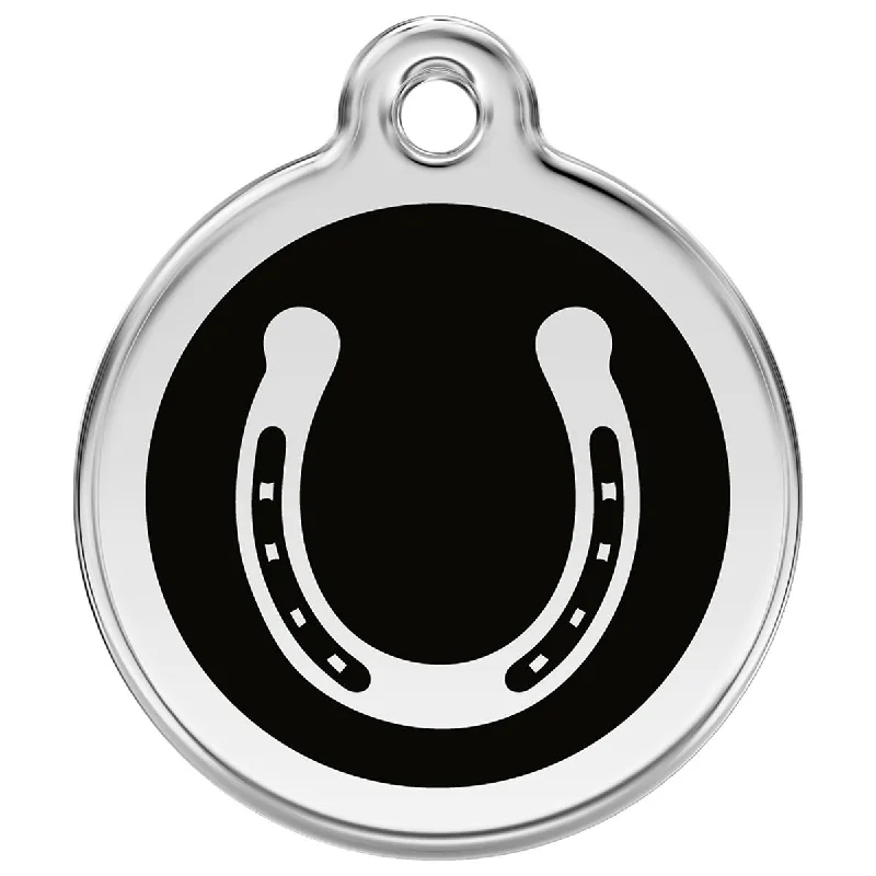 - Summer pet ice matStainless Steel And Enamel Horseshoe Black Dog ID Tag
