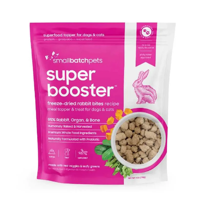 -Splash-proof food bowl AND Anti-choking slow food bowlSmallbatch Super Booster Rabbit SmallBites Freeze-Dried Dog & Cat Meal Topper & Treats 7oz -Splash-proof food bowl AND Anti-choking slow food bowlSmallbatch Super Booster Rabbit SmallBites Freeze-Dried Dog & Cat Meal Topper & Treats 7oz