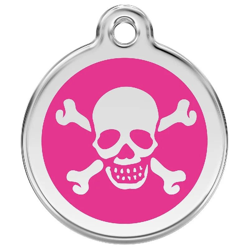 -Explosion-proof leash FOR LARGE dogsStainless Steel And Enamel Skull And Crossbones Hot Pink Dog ID Tag -Explosion-proof leash FOR LARGE dogsStainless Steel And Enamel Skull And Crossbones Hot Pink Dog ID Tag